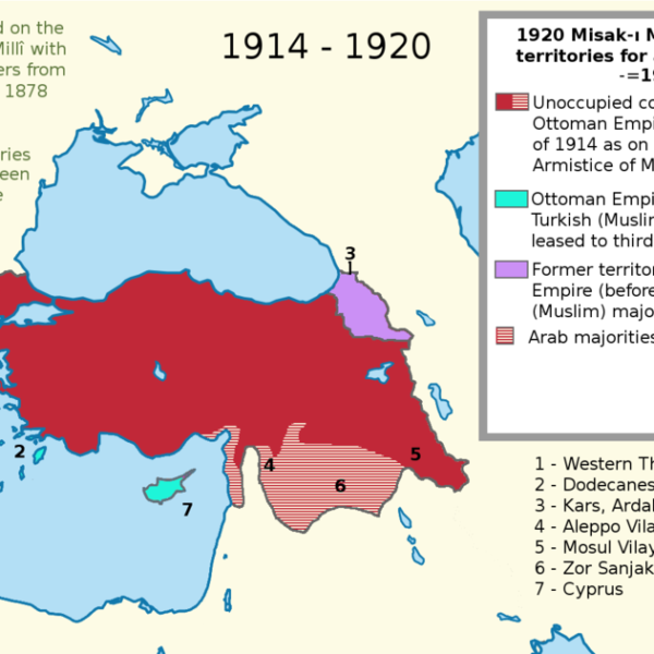 Χάρτης που αποτυπώνει τις επιδιώξεις της Τουρκίας στο τουρκικό σύμφωνο του 1920 Φωτογραφία wikipediaTurkey Misak-i mili commons wikipedia alltimeclassic